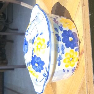 Vintage Stoneware Floral Covered Casserole Dish